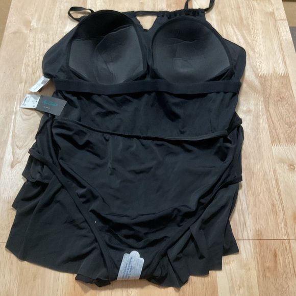 Aqua Green Black High Neck Swim Romper Swimsuit Pockets Plus 24 Blouson Flowy - Picture 6 of 10